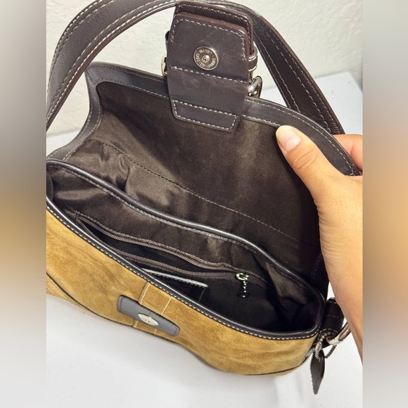 COACH Y2K Soho Suede Flap Belt Buckle Shoulder Bag Honey Tan/Brown - Picture 9 of 12